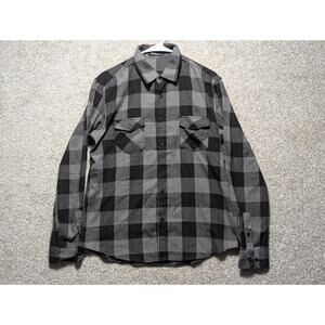 Men's Flannel Cotton Blend Plaid Button Down Shirt, Grays, Black Checkered Sz M
